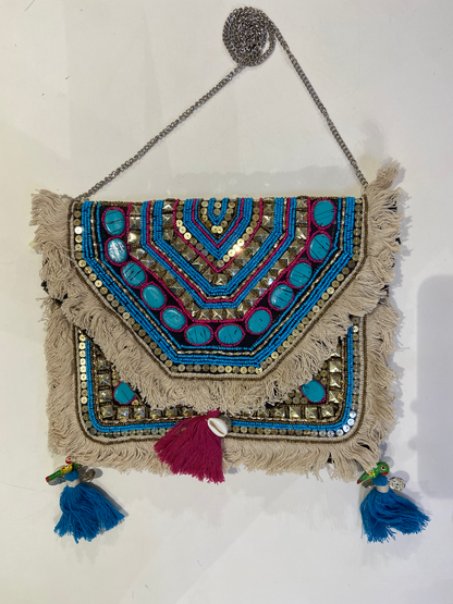 Blue Organic Boho Crossbody Bag