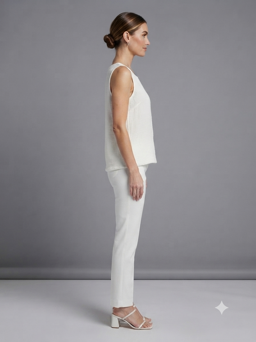 Off-White Crinkled Cotton Sleeveless Shirt
