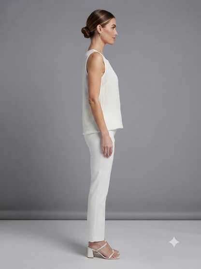Off-White Crinkled Cotton Sleeveless Shirt