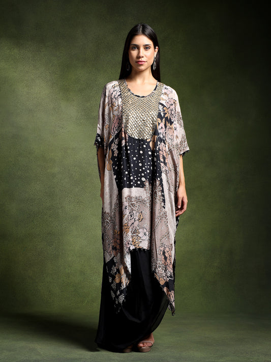 Crepe Printed Long Kaftan with Pants