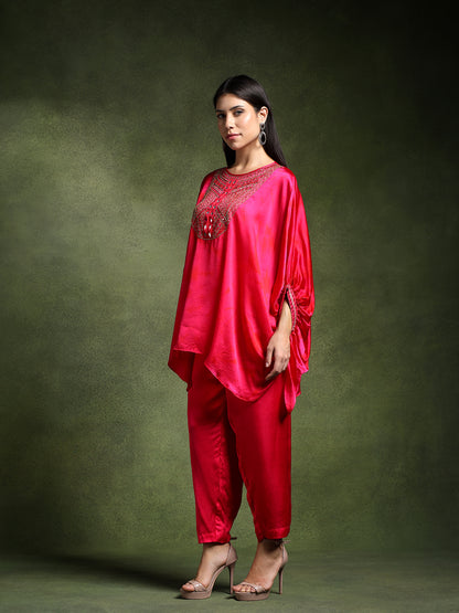 Fuschia Pink Satin Silk Kimono with Pants