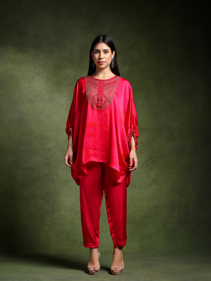 Fuschia Pink Satin Silk Kimono with Pants