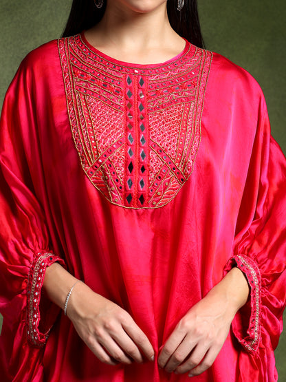 Fuschia Pink Satin Silk Kimono with Pants