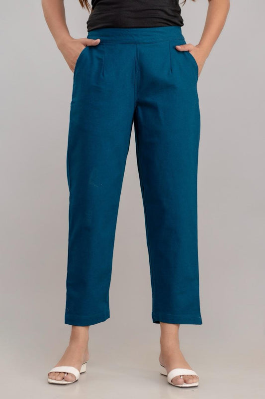 Dark Teal Blue Cotton Pants