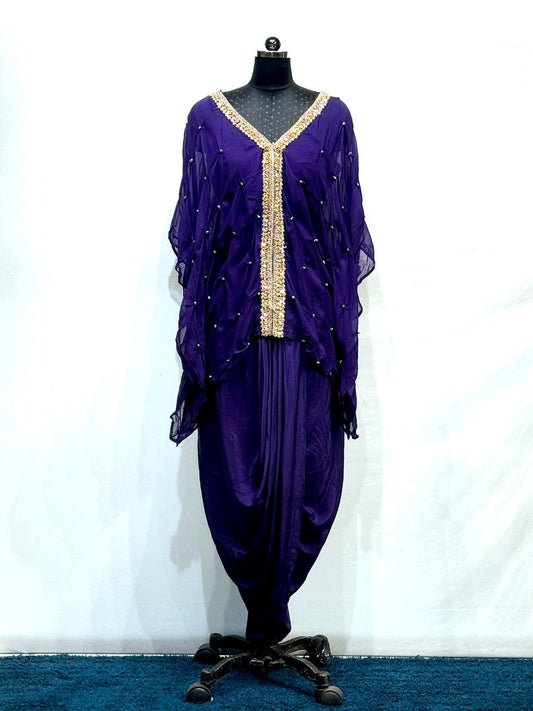 Purple Georgette Shirt with Muslin Silk Cowl Drape