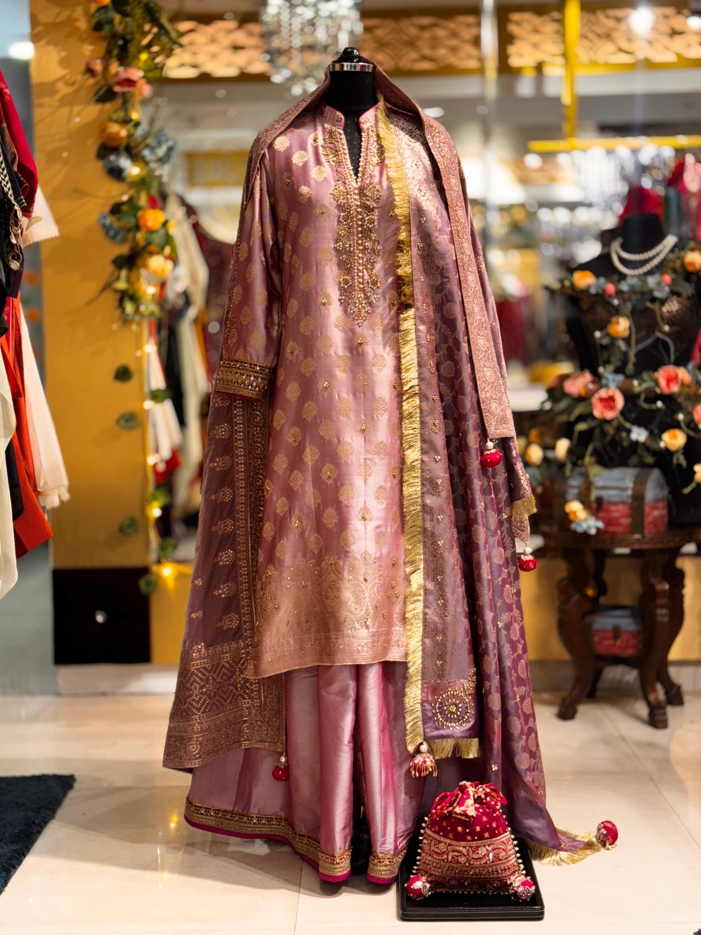 The Customised Banarsi Pink Suit with Embellishments