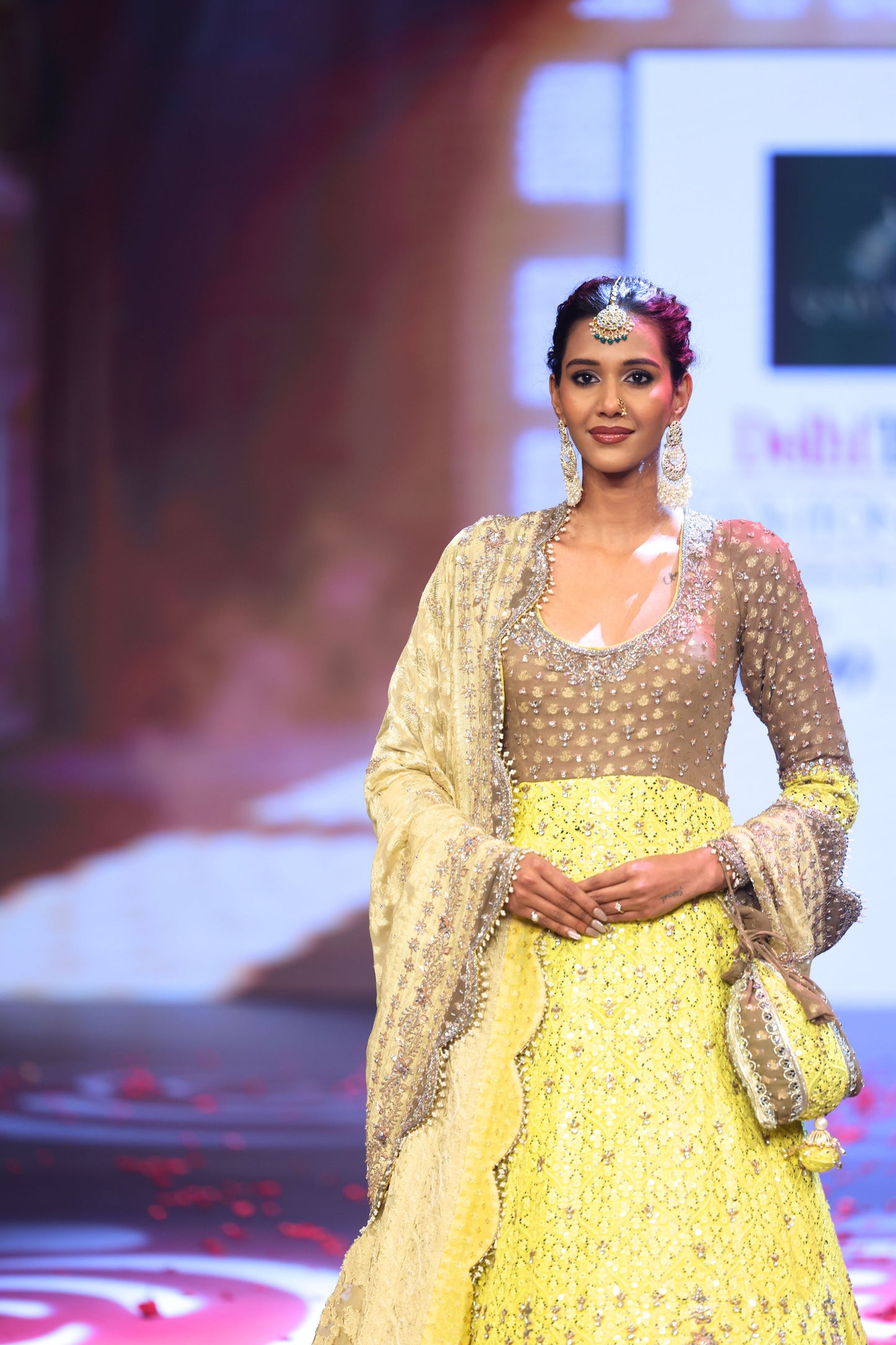 Ghungroo Beige & Yellow Hand-Embroidered Silk Anarkali with Dupatta