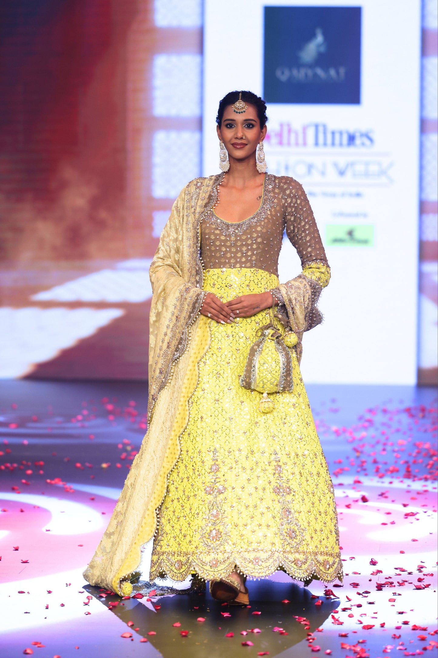 Ghungroo Beige & Yellow Hand-Embroidered Silk Anarkali with Dupatta