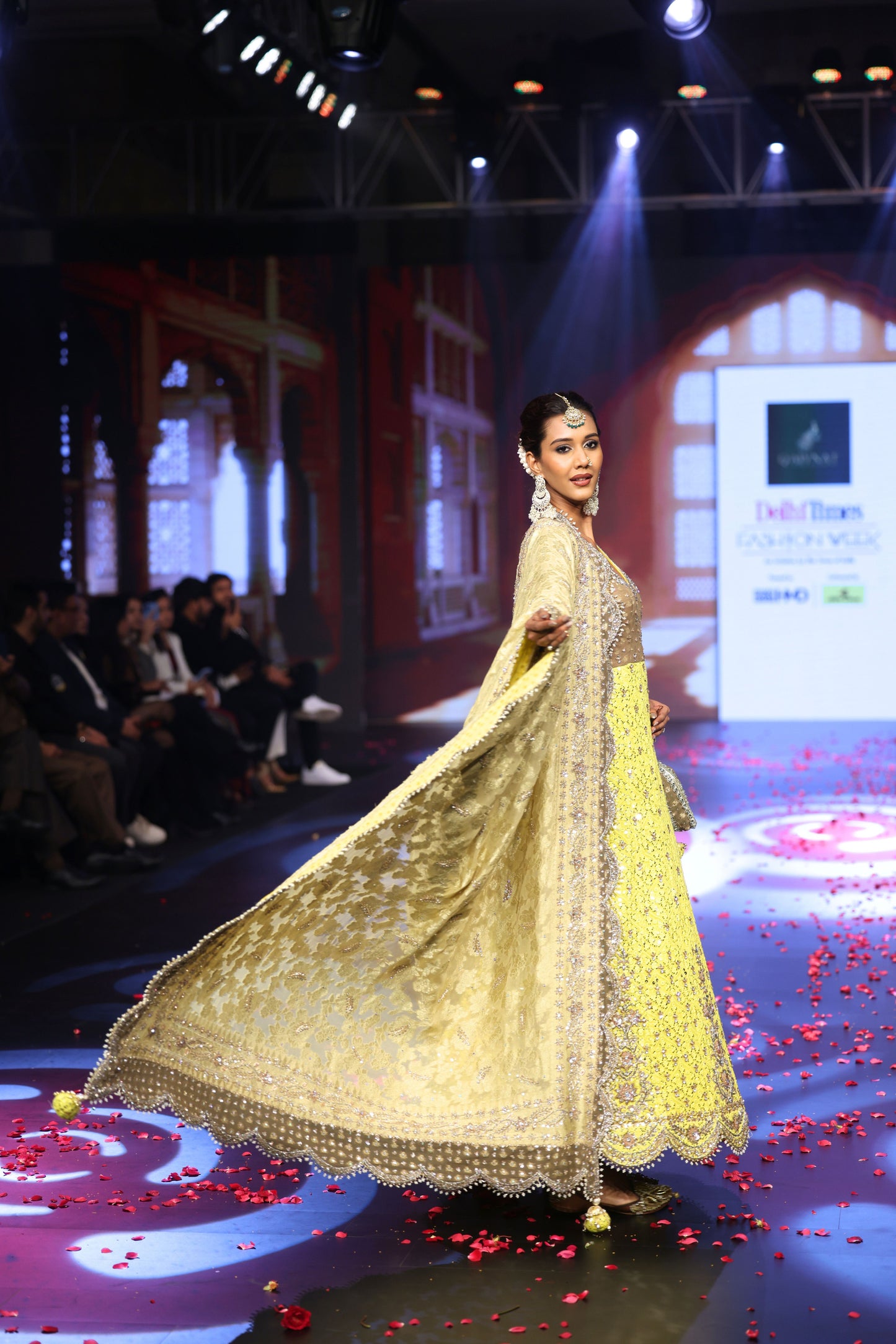 Ghungroo Beige & Yellow Hand-Embroidered Silk Anarkali with Dupatta