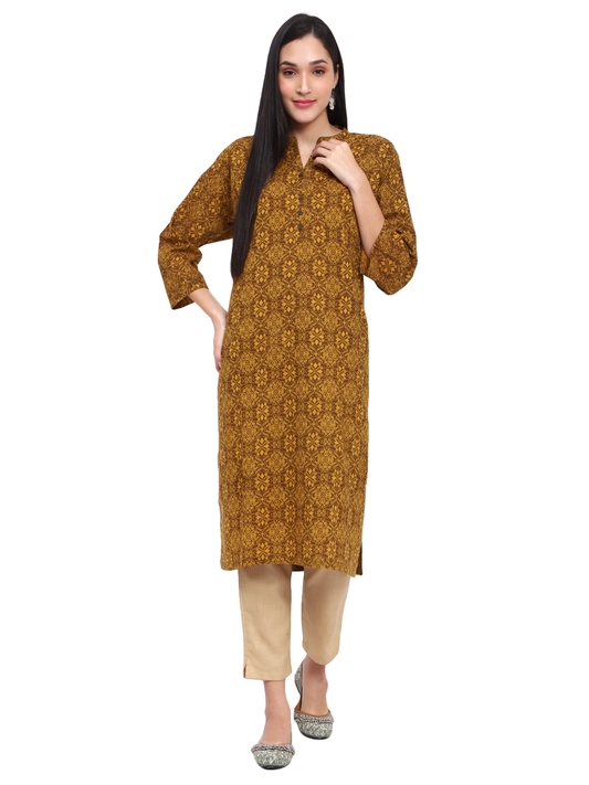 Floral Print Straight Kurta with Mandrian Collar