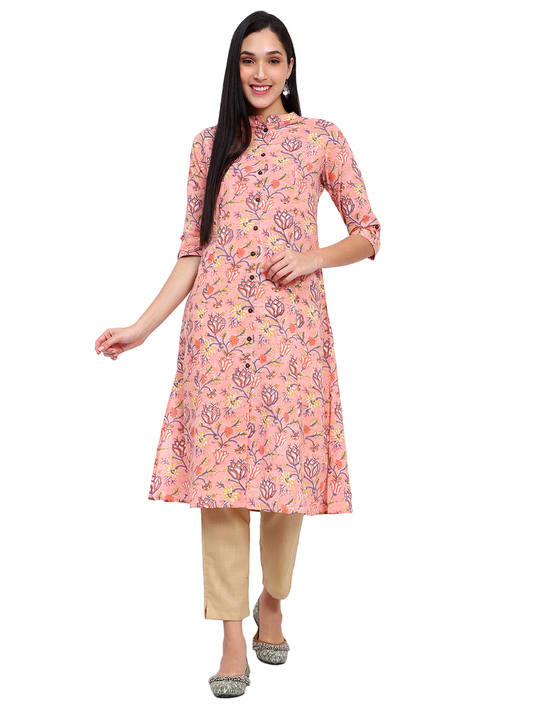 Pink Floral Cotton Kurta