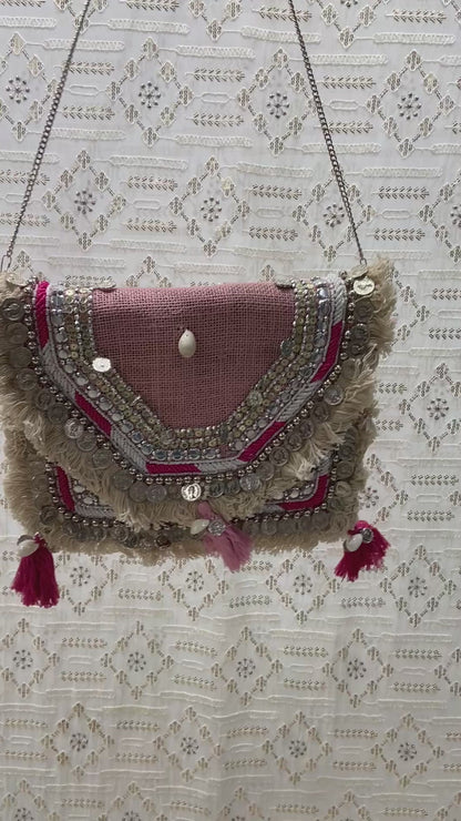 Pink Organic Boho Crossbody Bag