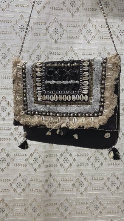 Black Organic Boho Crossbody Bag
