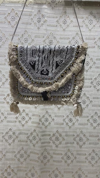 Black Organic Boho Crossbody Bag
